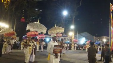 Colombo, Sri Lanka - 11 Şubat 2025: Gangaramaya Navam Maha Perahera festivalinde sanatçılar