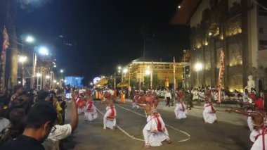 Colombo, Sri Lanka - 11 Şubat 2025: Gangaramaya Navam Maha Perahera festivalinde sanatçılar