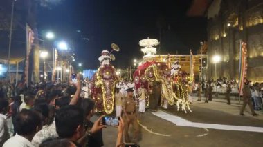 Colombo, Sri Lanka - 11 Şubat 2025: Gangaramaya Navam Maha Perahera festivalinde sanatçılar