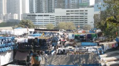 Mumbai, Hindistan - 20 Şubat 2025: Dhobi Ghat 'ta çamaşır yıkama