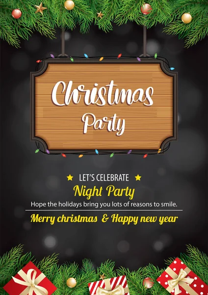 Merry Karácsonyi Party Meghívó Kártya Banner Sablon Háttér — Stock Vector