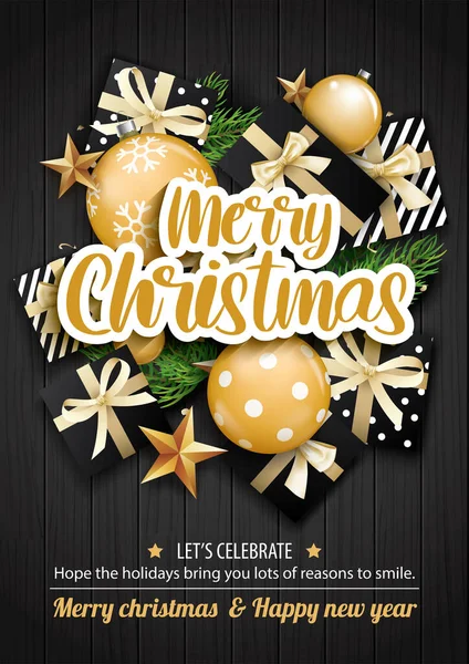 Joyeux Noël Avec Boule Verre Boîte Cadeau Pour Flyer Brochure — Image vectorielle