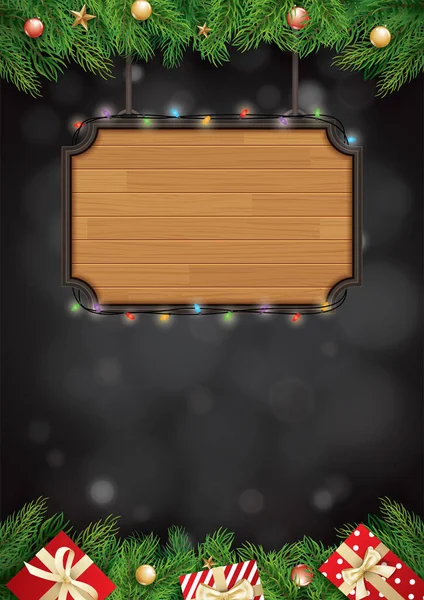 Veselé Vánoce Dárkové Krabice Dřevěné Pozadí Prostorem Pro Text Šťastný — Stockový vektor