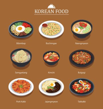 Set of korean food menu. Asia street food illustration background. clipart