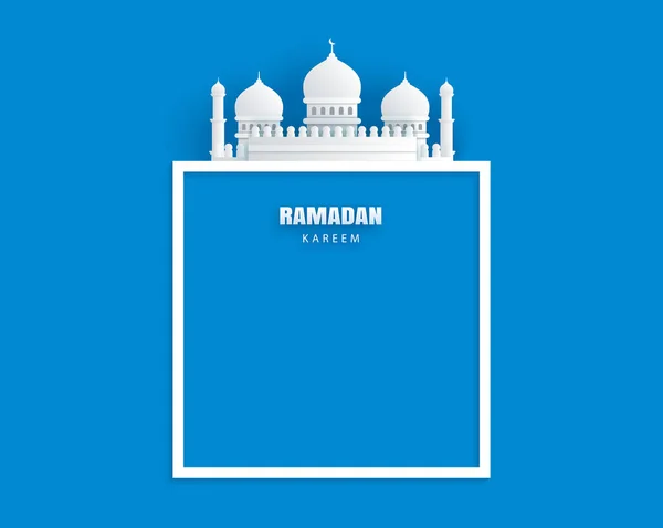 ラマダーン カレームテキストの背景に国境を持つグリーティングカード Eid Mubarak紙アートバナーイラストデザイン — ストックベクタ