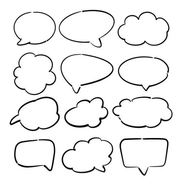 Konuşma sembolü konuşma ve düşünme. Bulutlu baloncuk ince çizgi.