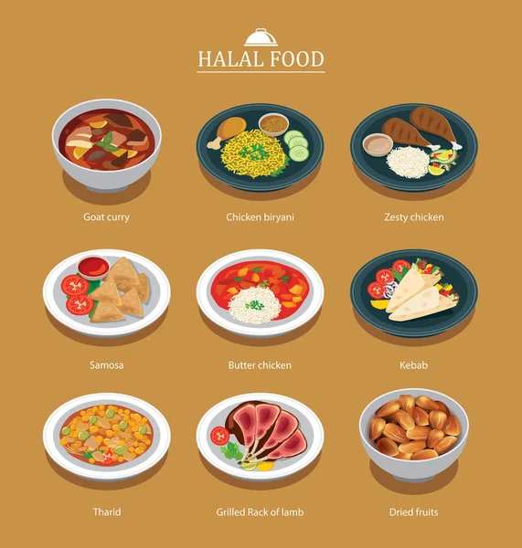 Conjunto Halal Food Menu Design Plano — Vetor de Stock