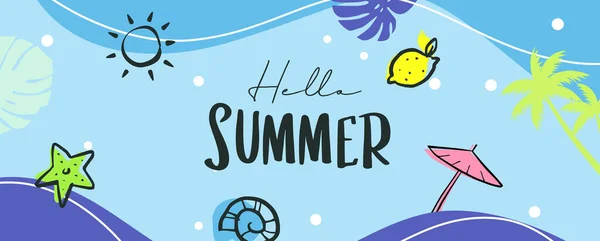 Hello Summer Decoration Blue Background — Stock Vector