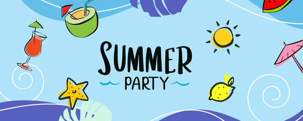 Summer Party Poster Summer Tropical Element Background — Stockvektor