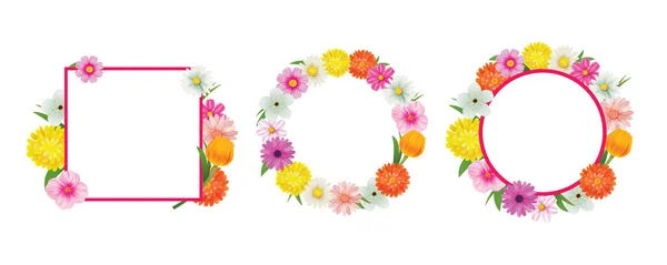 Hej Våren Cirkel Ram Gratulationskort Och Blommor Dekoration — Stock vektor