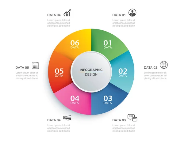 具有6个数字数据模板的Infographics循环时间表 矢量图解摘要背景 — 图库矢量图片