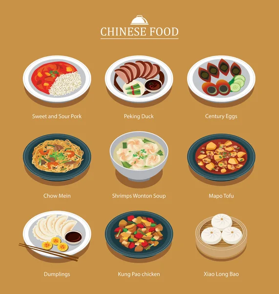 Conjunto Menú Comida China Asia Calle Alimentos Ilustración Fondo — Vector de stock