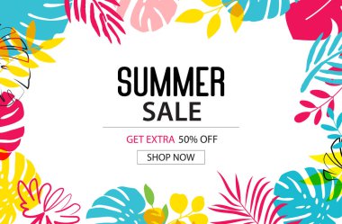 Mavi arka planda dekorasyonu olan yaz indirimi.