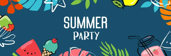植物や葉の装飾の背景を持つ夏のパーティーポスター — ストックベクタ