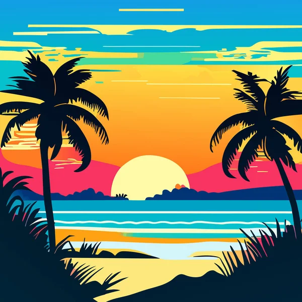 Letní Tropické Pláže Vintage Karty Pozadí Letní Ilustrace Plakát Leták — Stockový vektor
