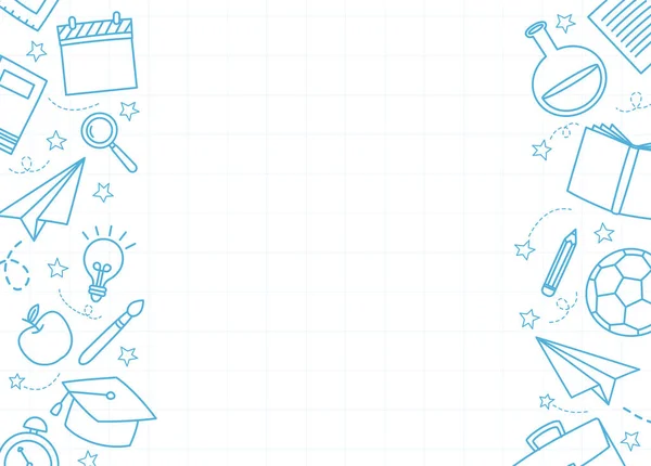 Voltar Fundo Estilo Doodle Escola Educação Mão Desenhada Objetos Símbolos — Vetor de Stock