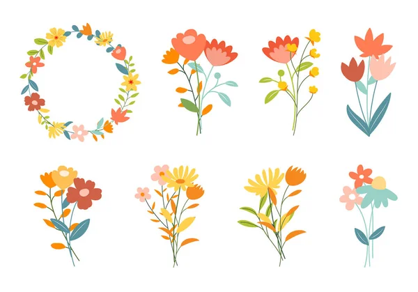 Квітковий Букет Дикі Квіти Прикраси Плоска Ілюстрація — стоковий вектор