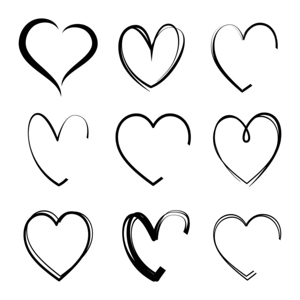 Símbolo Coração Conjunto Estilo Desenhado Mão Amor Ícone Mão Desenhado — Vetor de Stock