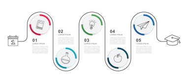 5 numara veri şablonuyla okul bilgi çemberi zaman çizelgesine geri dönüyoruz. Vektör illüstrasyon eğitimi başarı geçmişi.