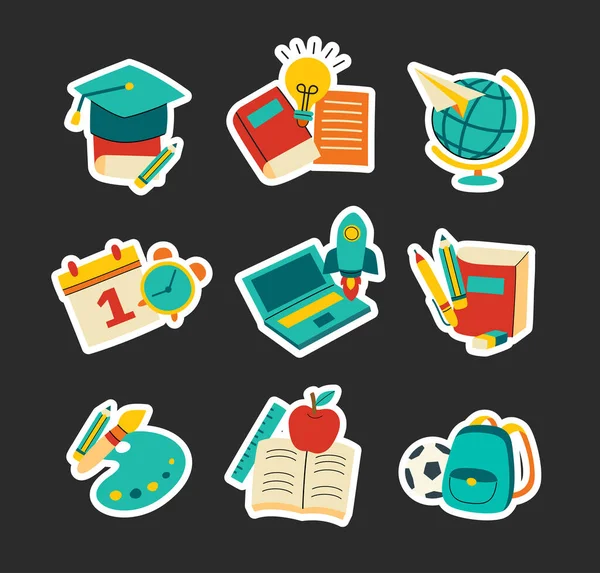Back School Sticker Set Doodle Style Education Hand Drawn Objects — Stock Vector