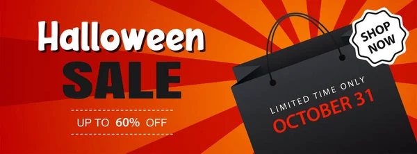 Halloween Venta Con Bolsas Compras Banner Fondo Plantilla Ilustración Halloween — Vector de stock