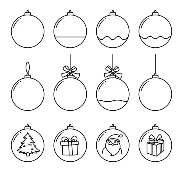 Set Van Kerstbal Outline Decoratie Geïsoleerd Witte Achtergrond Kerstballen Dunne — Stockvector