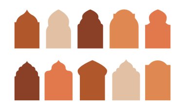 İslami ve Ramazan Kareem pencereleri doğu tarzında. Modern boho tasarım şablonu ile kenarlık ve çerçeve.