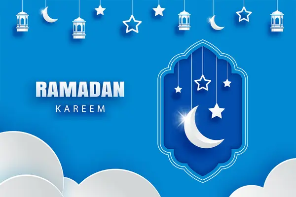 Ramadán Kareem Tarjeta Felicitación Fondo Eid Mubarak Papel Arte Banner — Vector de stock