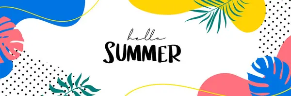 Olá Banners Verão Design Estilo Desenhado Mão Verão Com Rabiscos — Vetor de Stock