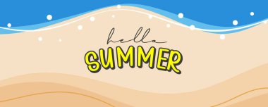 Merhaba, el yapımı pankartlar. Çizgi film kum plajı geçmişi olan bir yaz.