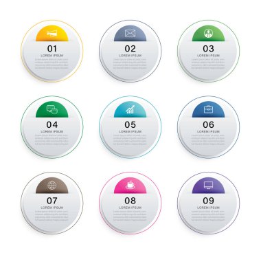 9 sayılı veri şablonuyla bilgi çemberi zaman çizelgesi. Çizim işi soyut arkaplan.