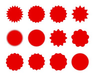 İndirimli etiketler ve metin için yer var. Kırmızı yıldız şekil satış etiketi kümesi.