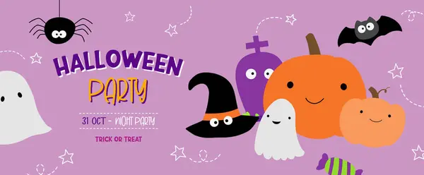 stock vector Halloween party banner for kids, hand drawn style, cute background design.