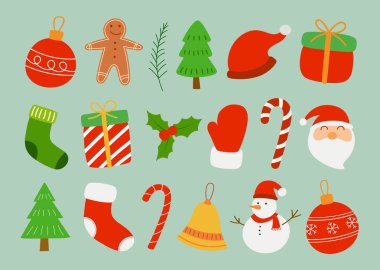 Mutlu noel unsurları küçük ve dekorasyon sembolü.