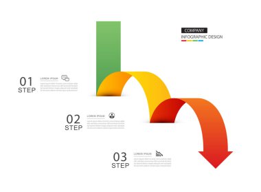 Bilgi grafikleri ok sembolü iş adımları yeşilden kırmızıya.