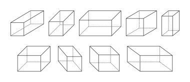 Beyaz bir arkaplanda izole edilmiş geometrik matematikte dikdörtgen prizma ana hatları.