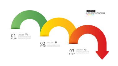 Bilgi grafikleri ok sembolü iş adımları yeşilden kırmızıya.