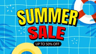 Reklam için yaz indirimi poster şablonları. Tropikal ve plaj elementleri olan büyük indirimli broşürler..