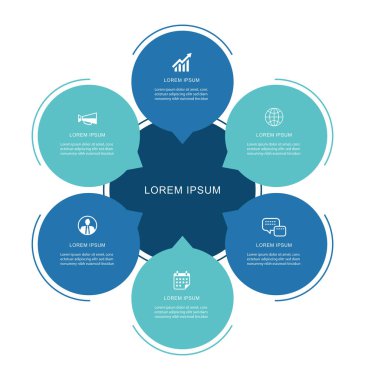 6 sayı veri şablonuna sahip bilgi çemberi zaman çizelgesi. Görüntü soyut arkaplan.