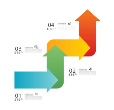 4 bilgi grafiği ok sembolü iş dünyasının başarıya giden adımları.