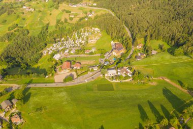 Drone photography of small mountain town during summer day