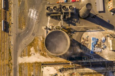 Drone photography of big chemical factory during summer day