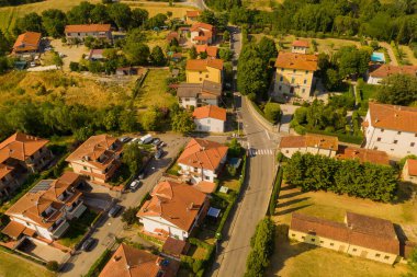 Drone photography of small tuscan rural town during summer day