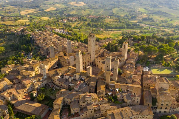 Drone Photography Old Italian Town San Gimignano Summer Day Image En Vente