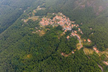 Drone photography of old italian mountain town during summer day