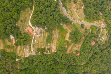 Drone photography of old italian mountain town during summer day