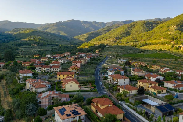 Drone photography of old italian mountain town during summer day