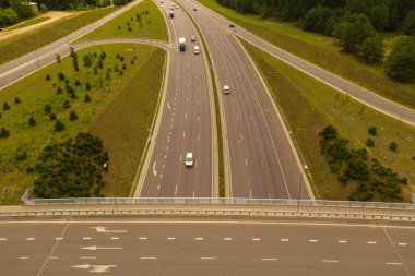 Drone photography of highway interchange during summer day