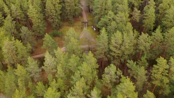 Drone Footage Forest Road Going Campsite Lake Summer Day — Stock Video