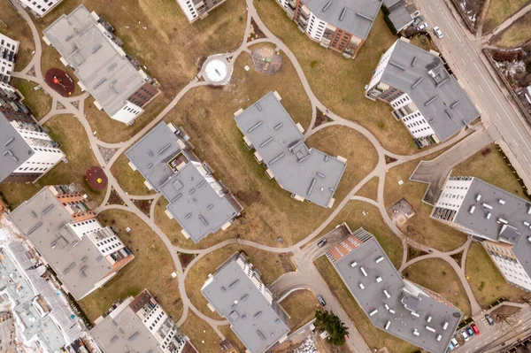 Drone Fotografia Complexo Construção Apartamentos Durante Inverno Dia Nublado Diretamente — Fotografia de Stock